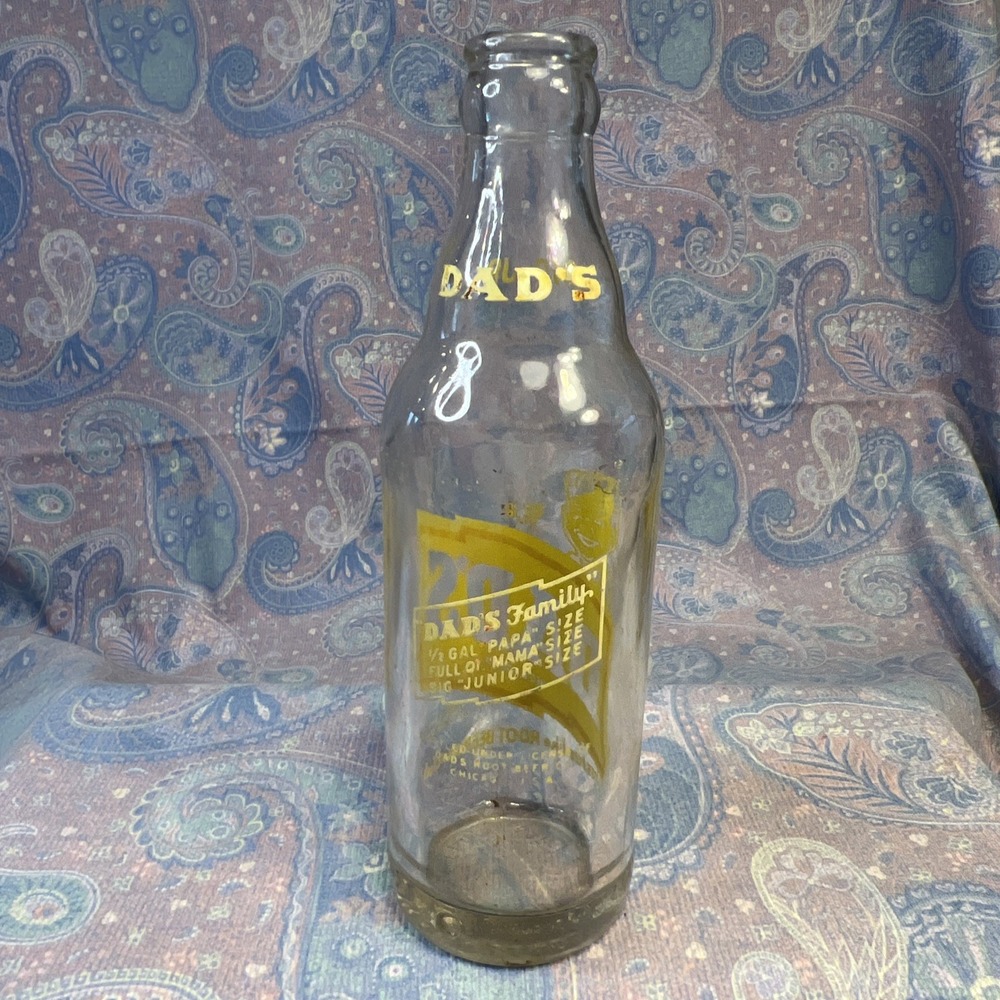 Vintage Dads Root Beer Glass Bottle Big Junior Size ACL Soda Collectible Chicago - Picture 5 of 11
